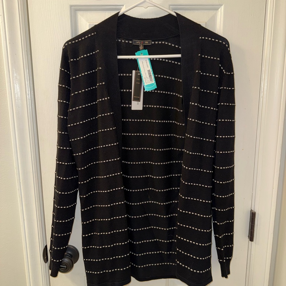 Black Cardigan with White Stripes